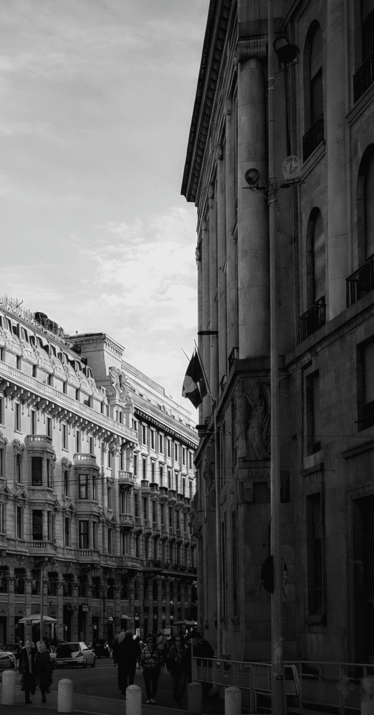 Urban street scene in grayscale