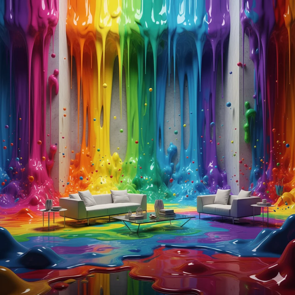 Architectural transformation - rainbow paint cascading down walls